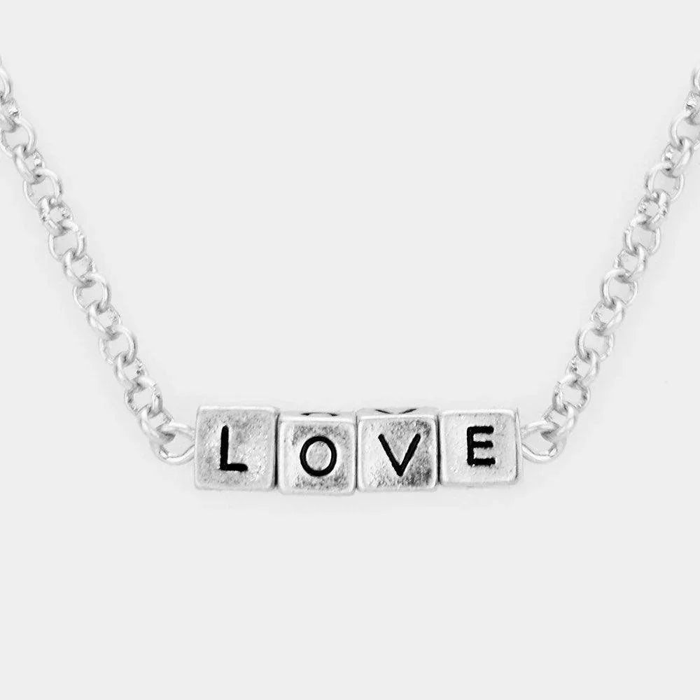 LOVE Metal Cube Pendant Necklace - Jewelry Store by Erik Rayo