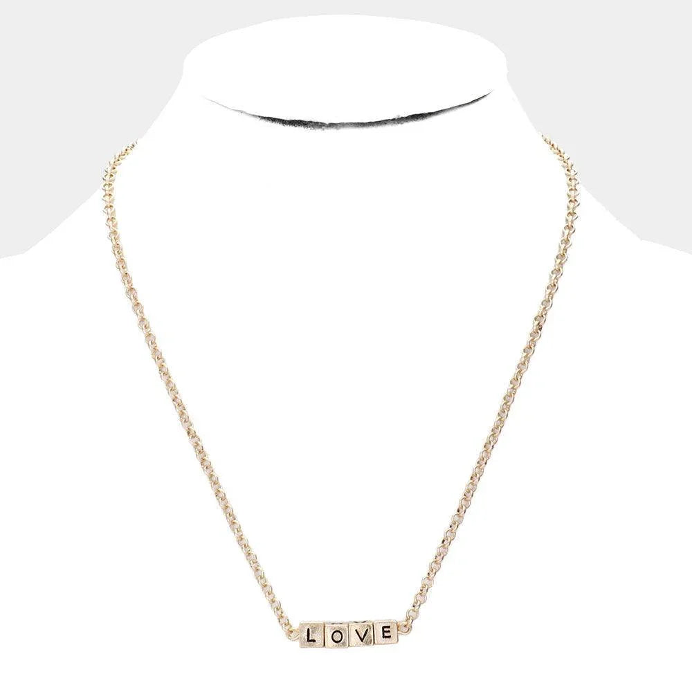 Gold LOVE Metal Cube Pendant Necklace - Jewelry Store by Erik Rayo