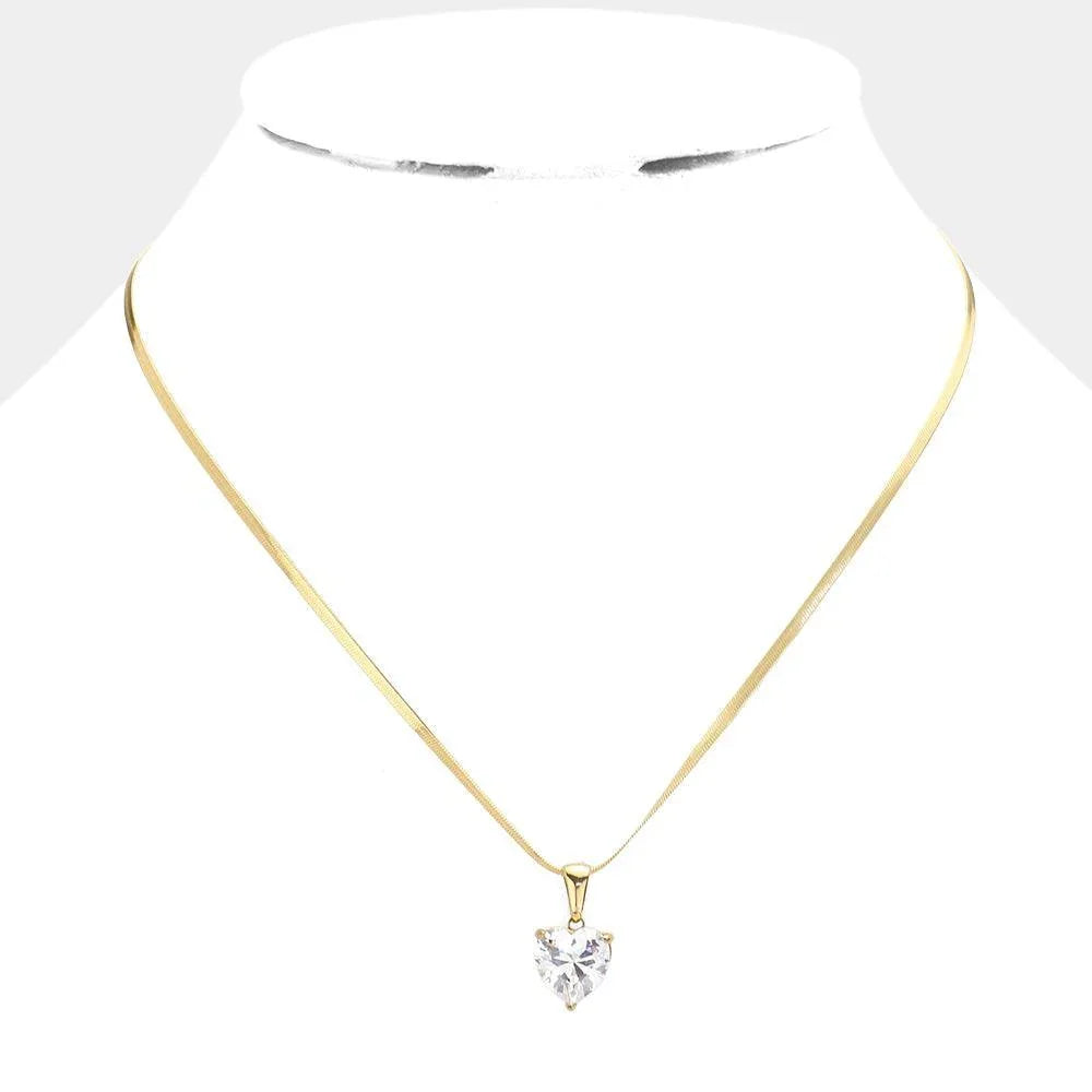 Gold 18K Gold Dipped Stainless Steel CZ Heart Pendant Necklace - Jewelry Store by Erik Rayo