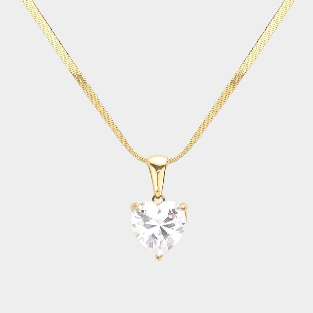 Gold 18K Gold Dipped Stainless Steel CZ Heart Pendant Necklace - Jewelry Store by Erik Rayo