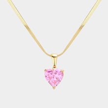 Load image into Gallery viewer, Pink 18K Gold Dipped Stainless Steel CZ Heart Pendant Necklace
