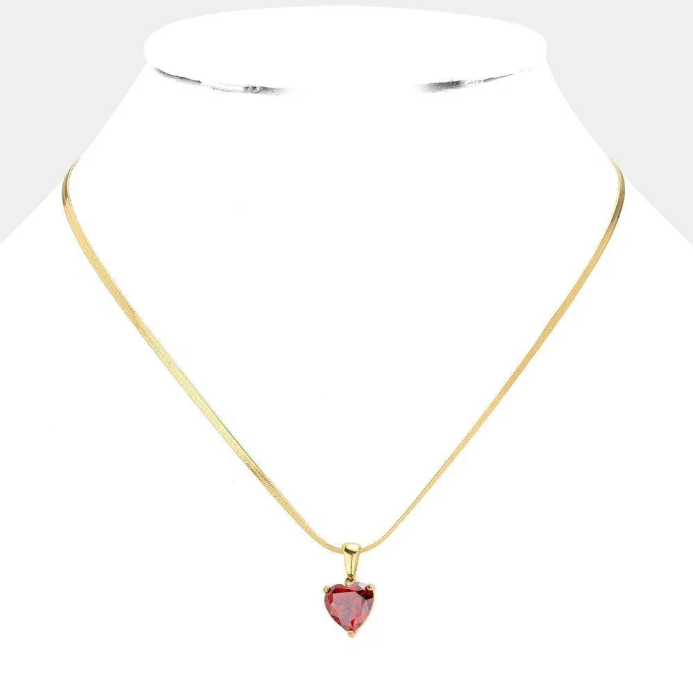 Red 18K Gold Dipped Stainless Steel CZ Heart Pendant Necklace - Jewelry Store by Erik Rayo