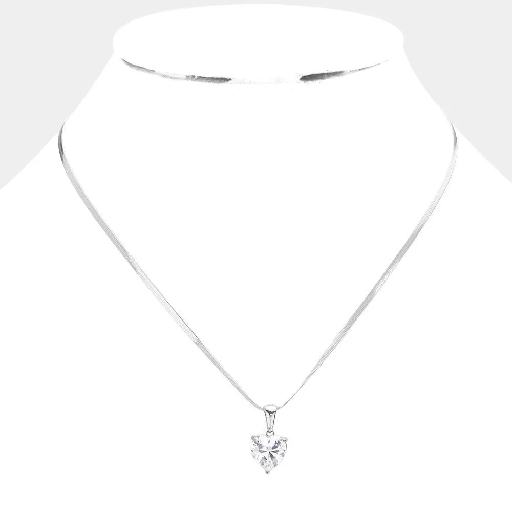 Stainless Steel CZ Heart Pendant Necklace - Jewelry Store by Erik Rayo