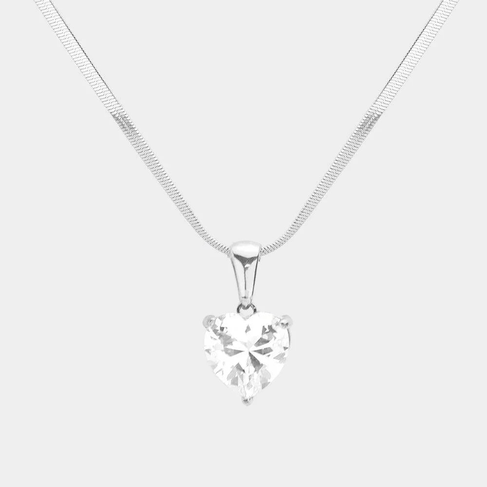 Stainless Steel CZ Heart Pendant Necklace - Jewelry Store by Erik Rayo