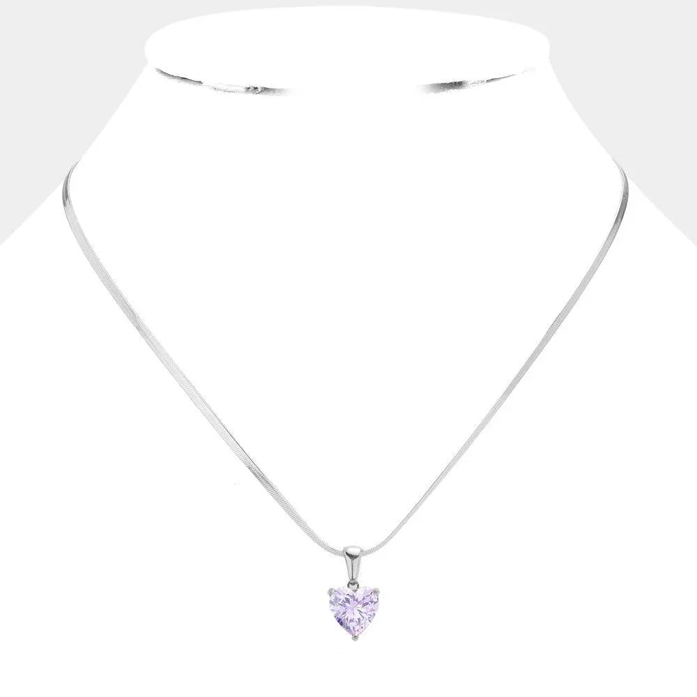 Stainless Steel CZ Heart Pendant Necklace - Jewelry Store by Erik Rayo