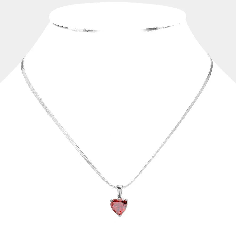 Red Stainless Steel CZ Heart Pendant Necklace - Jewelry Store by Erik Rayo