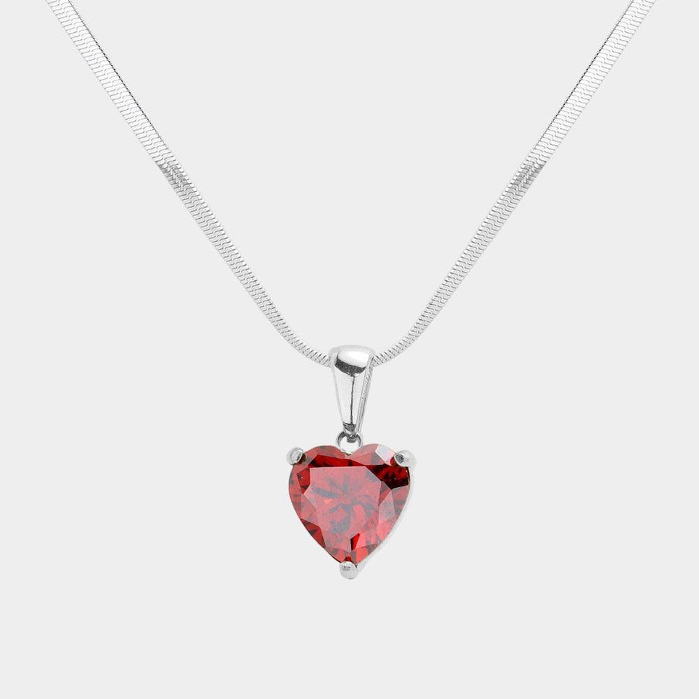 Red Stainless Steel CZ Heart Pendant Necklace - Jewelry Store by Erik Rayo