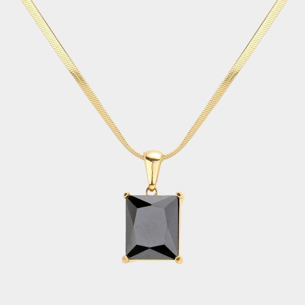 Black 18K Gold Dipped Stainless Steel CZ Rectangle Pendant Necklace - Jewelry Store by Erik Rayo