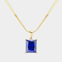 Load image into Gallery viewer, Blue 18K Gold Dipped Stainless Steel CZ Rectangle Pendant Necklace
