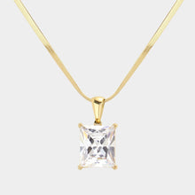 Load image into Gallery viewer, Clear 18K Gold Dipped Stainless Steel CZ Rectangle Pendant Necklace
