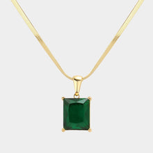 Load image into Gallery viewer, Green 18K Gold Dipped Stainless Steel CZ Rectangle Pendant Necklace
