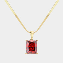 Load image into Gallery viewer, Red 18K Gold Dipped Stainless Steel CZ Rectangle Pendant Necklace
