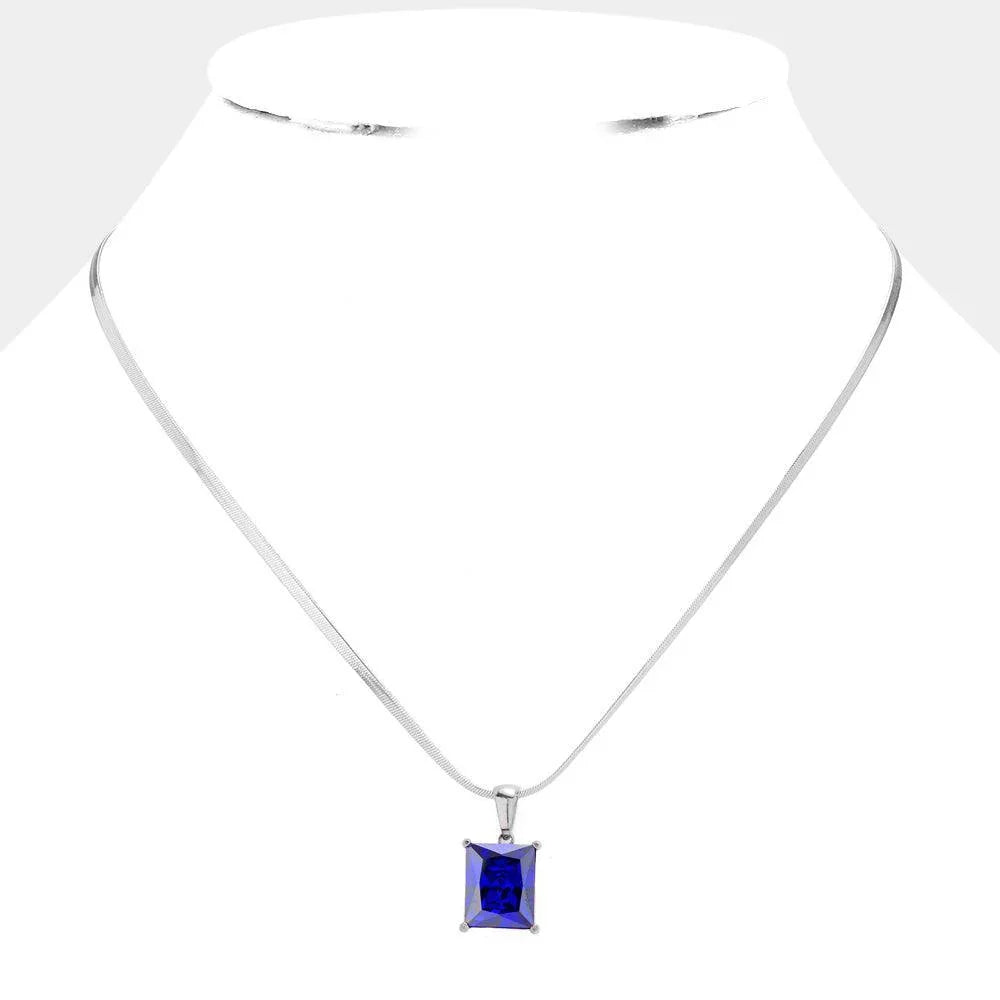 Blue Stainless Steel CZ Rectangle Pendant Necklace - Jewelry Store by Erik Rayo