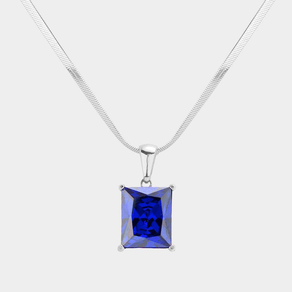 Blue Stainless Steel CZ Rectangle Pendant Necklace - Jewelry Store by Erik Rayo