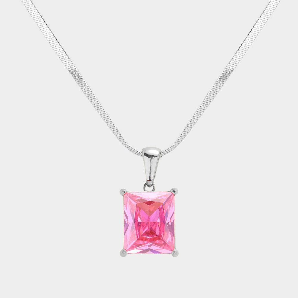 Pink Stainless Steel CZ Rectangle Pendant Necklace - Jewelry Store by Erik Rayo