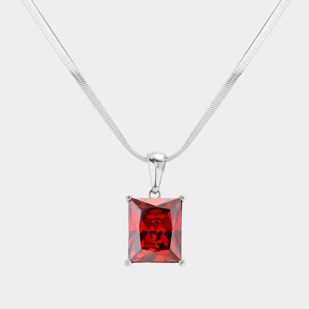 Red Stainless Steel CZ Rectangle Pendant Necklace - Jewelry Store by Erik Rayo