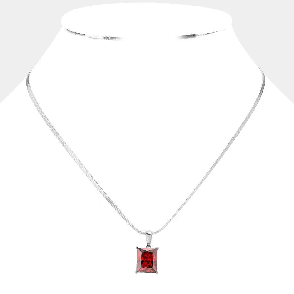 Red Stainless Steel CZ Rectangle Pendant Necklace - Jewelry Store by Erik Rayo
