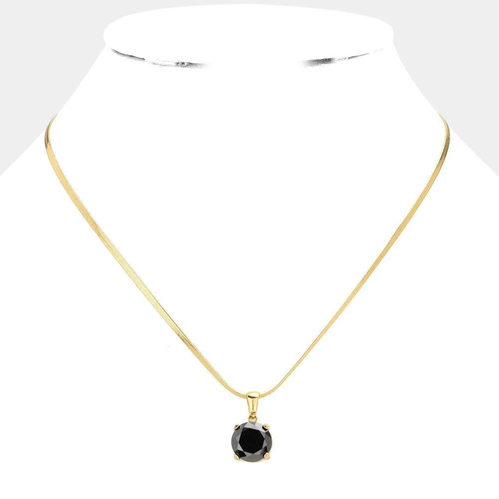 Black 18K Gold Dipped Stainless Steel CZ Round Pendant Necklace - Jewelry Store by Erik Rayo