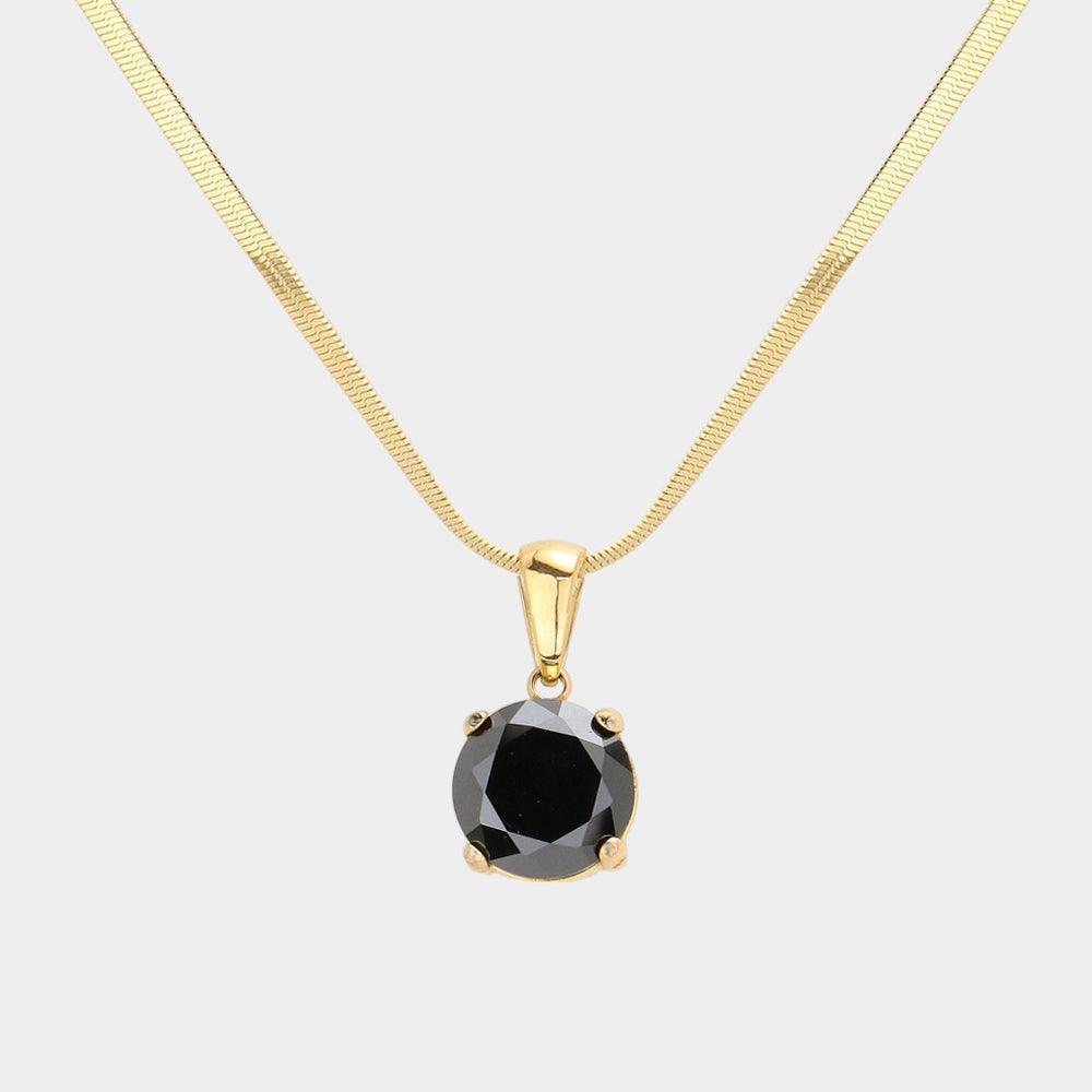 Black 18K Gold Dipped Stainless Steel CZ Round Pendant Necklace - Jewelry Store by Erik Rayo