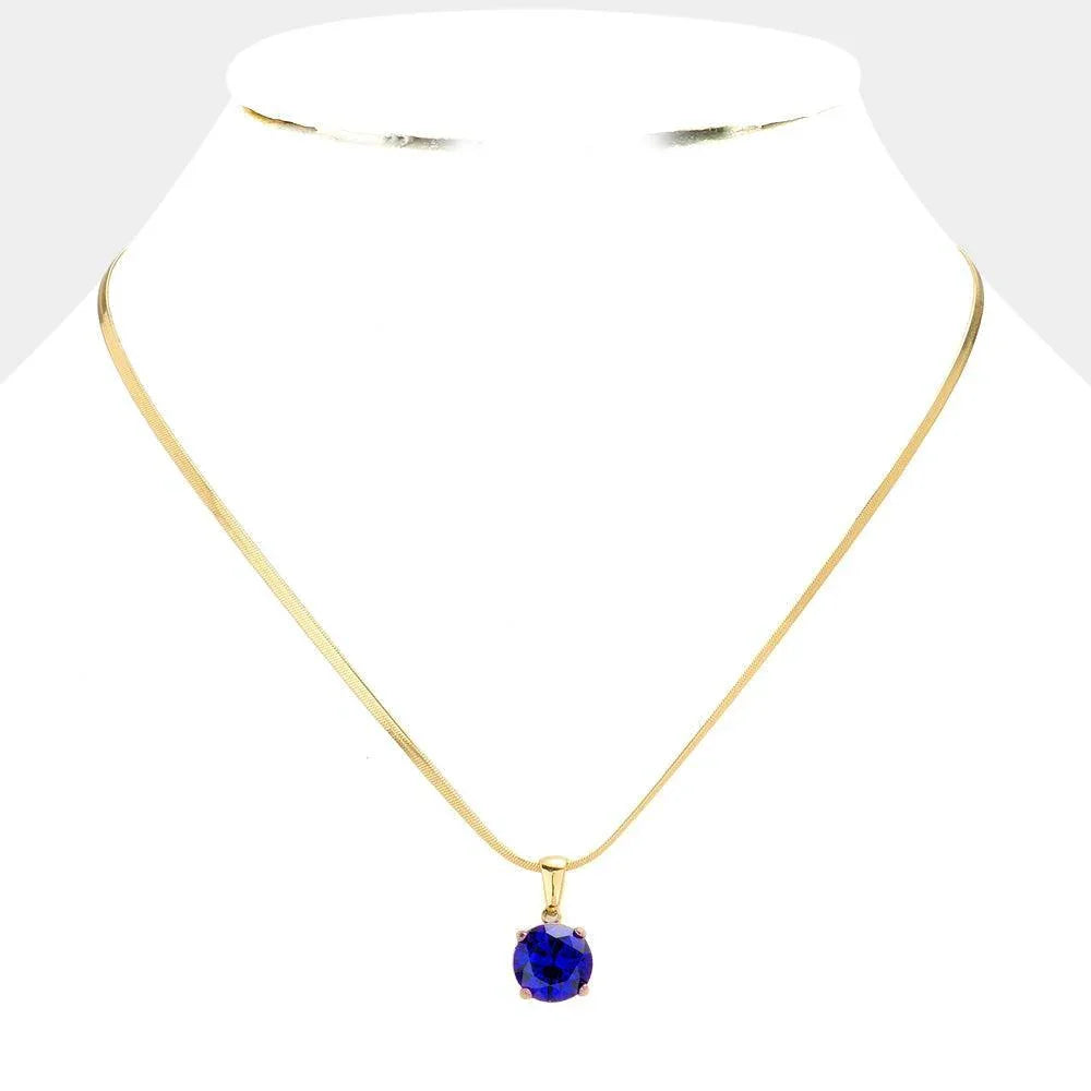 Blue 18K Gold Dipped Stainless Steel CZ Round Pendant Necklace - Jewelry Store by Erik Rayo