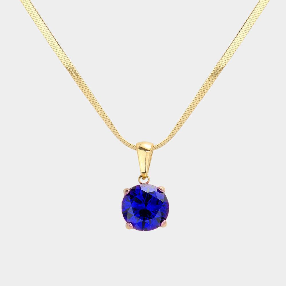 Blue 18K Gold Dipped Stainless Steel CZ Round Pendant Necklace - Jewelry Store by Erik Rayo