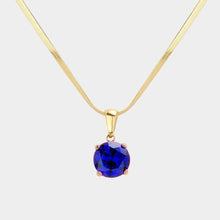 Load image into Gallery viewer, Blue 18K Gold Dipped Stainless Steel CZ Round Pendant Necklace
