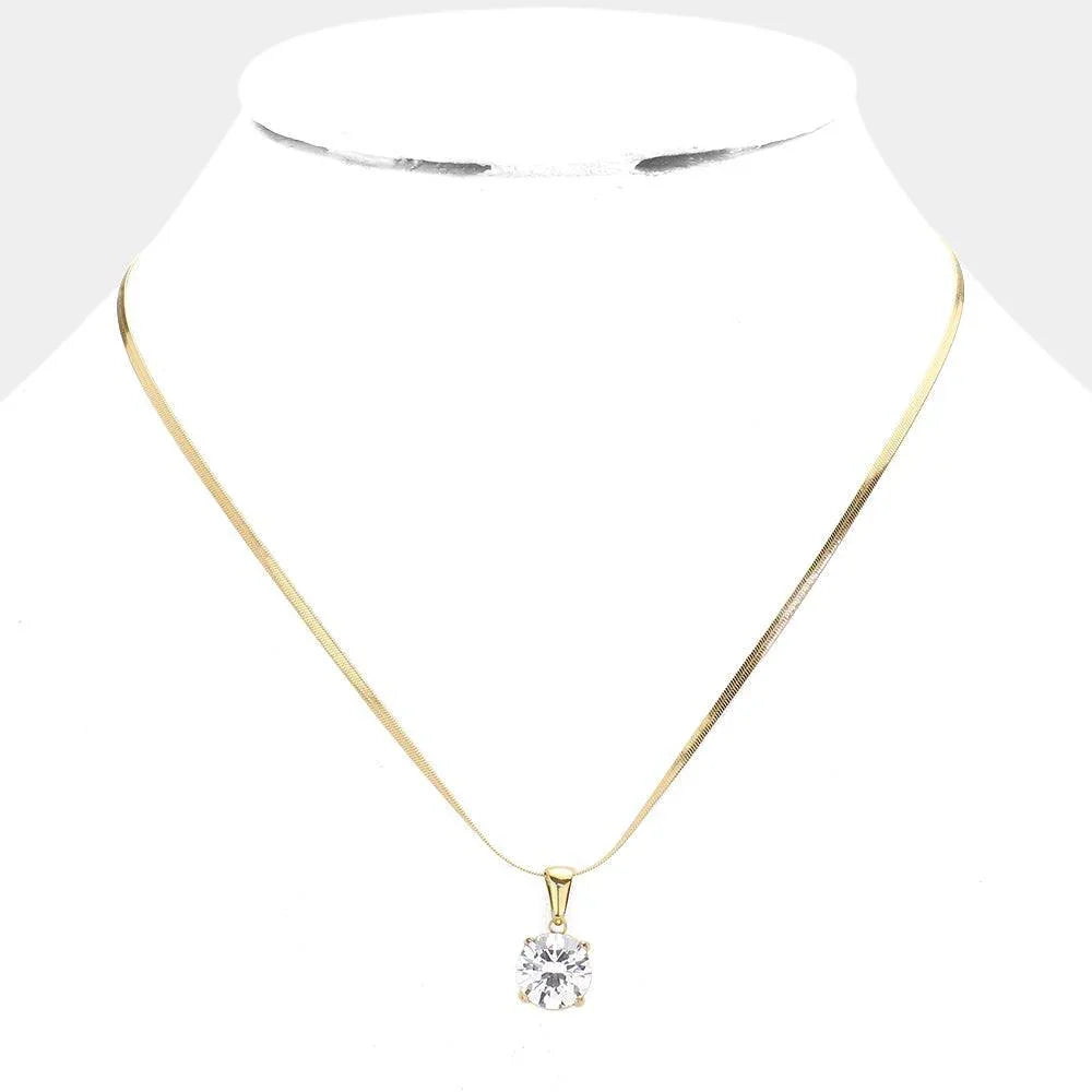 Gold 18K Gold Dipped Stainless Steel CZ Round Pendant Necklace - Jewelry Store by Erik Rayo