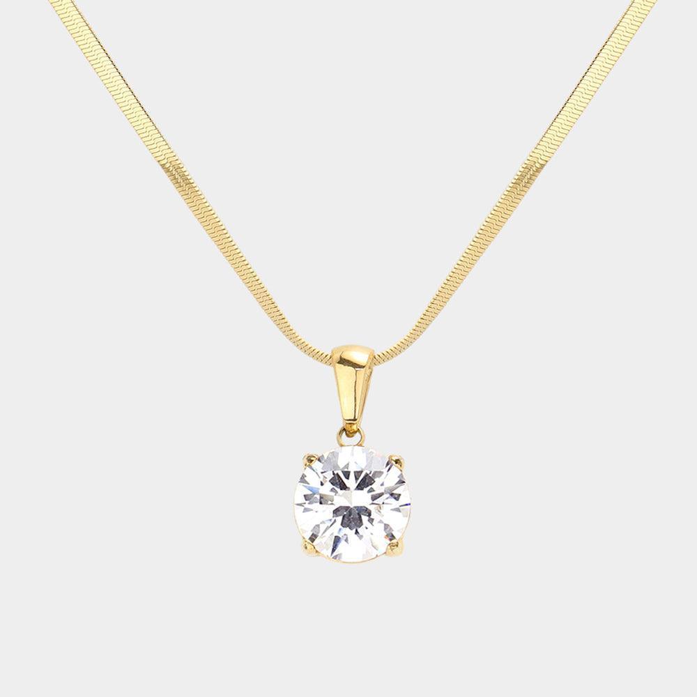 Gold 18K Gold Dipped Stainless Steel CZ Round Pendant Necklace - Jewelry Store by Erik Rayo