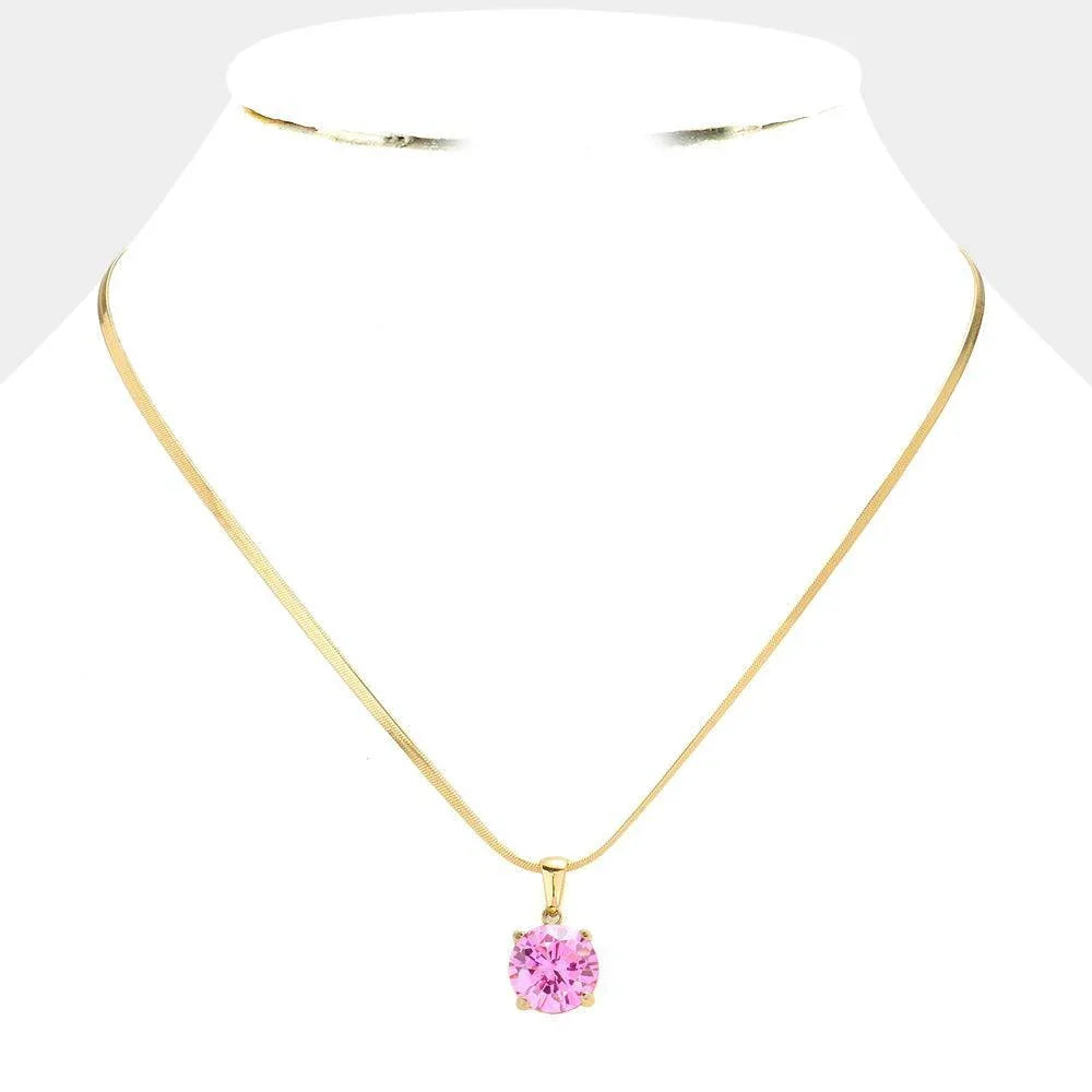 Pink 18K Gold Dipped Stainless Steel CZ Round Pendant Necklace - Jewelry Store by Erik Rayo
