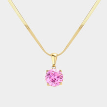 Load image into Gallery viewer, Pink 18K Gold Dipped Stainless Steel CZ Round Pendant Necklace
