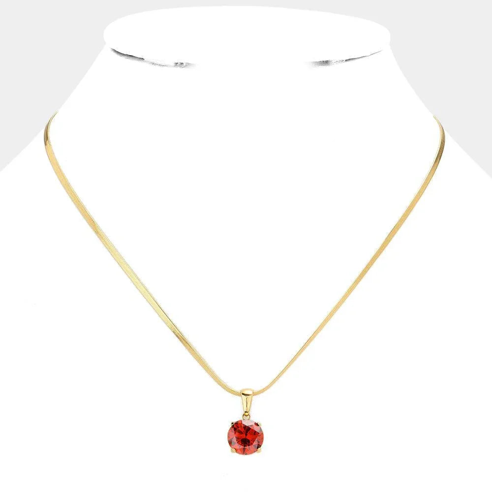 Red 18K Gold Dipped Stainless Steel CZ Round Pendant Necklace - Jewelry Store by Erik Rayo
