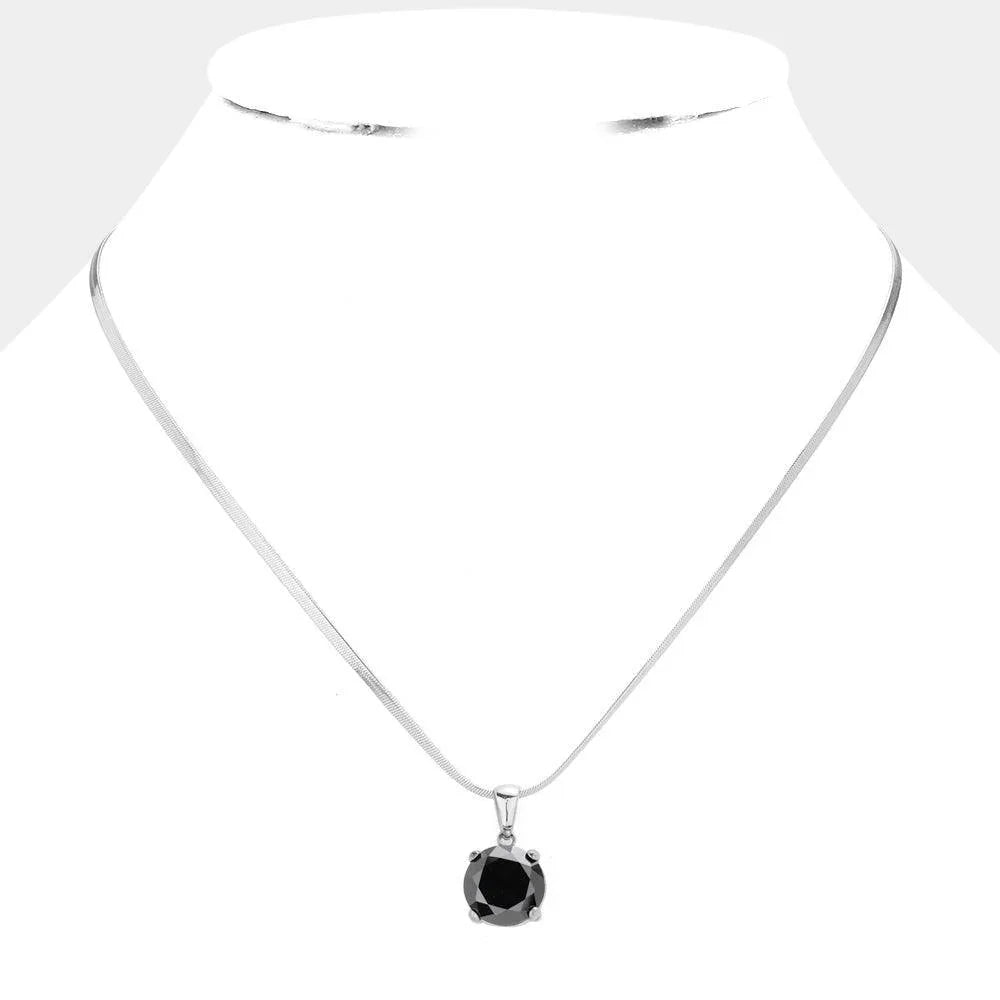 Black Stainless Steel CZ Round Pendant Necklace - Jewelry Store by Erik Rayo