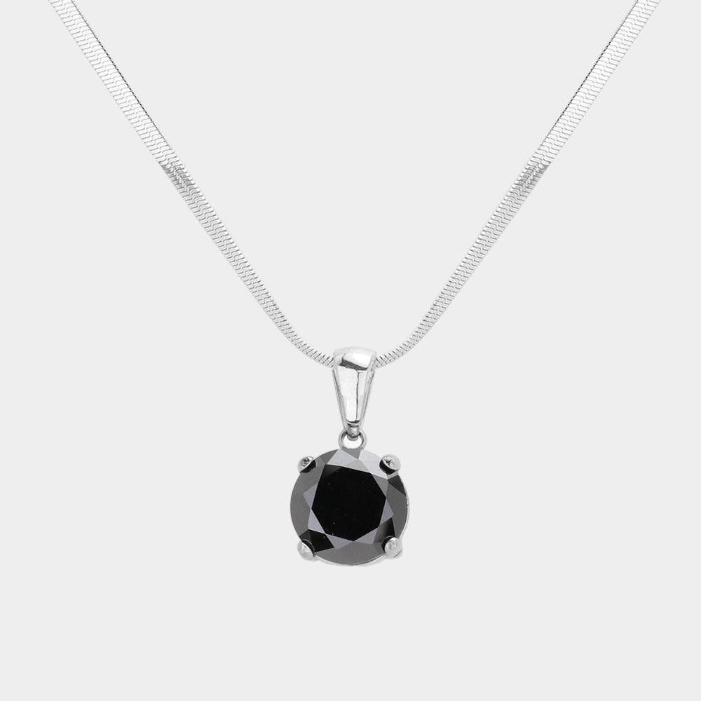 Black Stainless Steel CZ Round Pendant Necklace - Jewelry Store by Erik Rayo