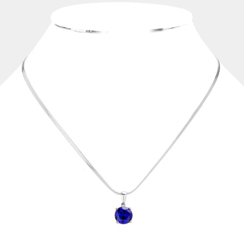 Blue Stainless Steel CZ Round Pendant Necklace - Jewelry Store by Erik Rayo