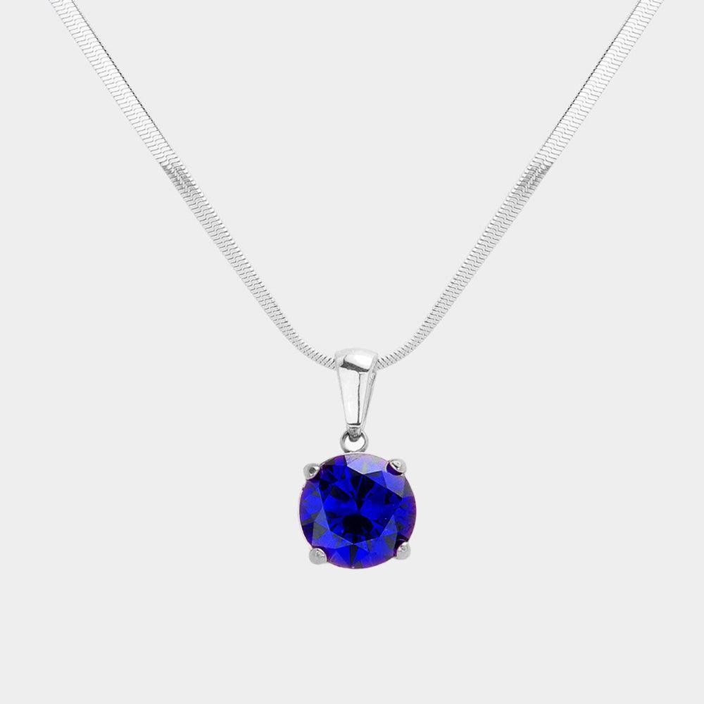 Blue Stainless Steel CZ Round Pendant Necklace - Jewelry Store by Erik Rayo