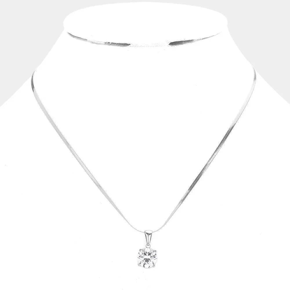 Stainless Steel CZ Round Pendant Necklace - Jewelry Store by Erik Rayo