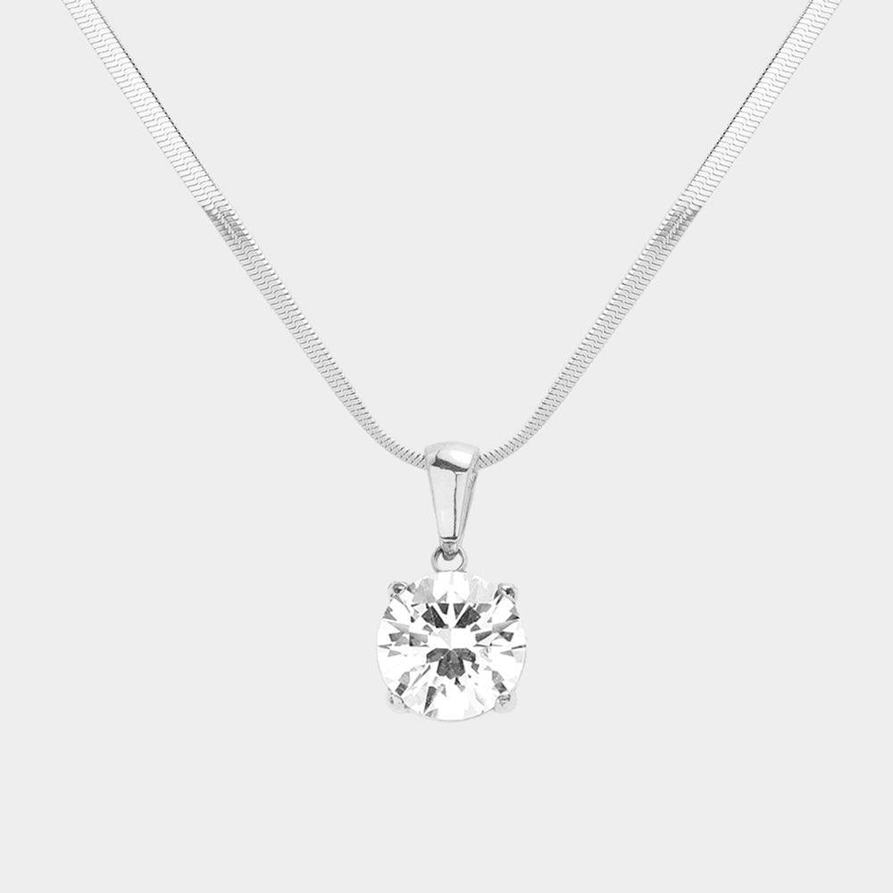 Stainless Steel CZ Round Pendant Necklace - Jewelry Store by Erik Rayo