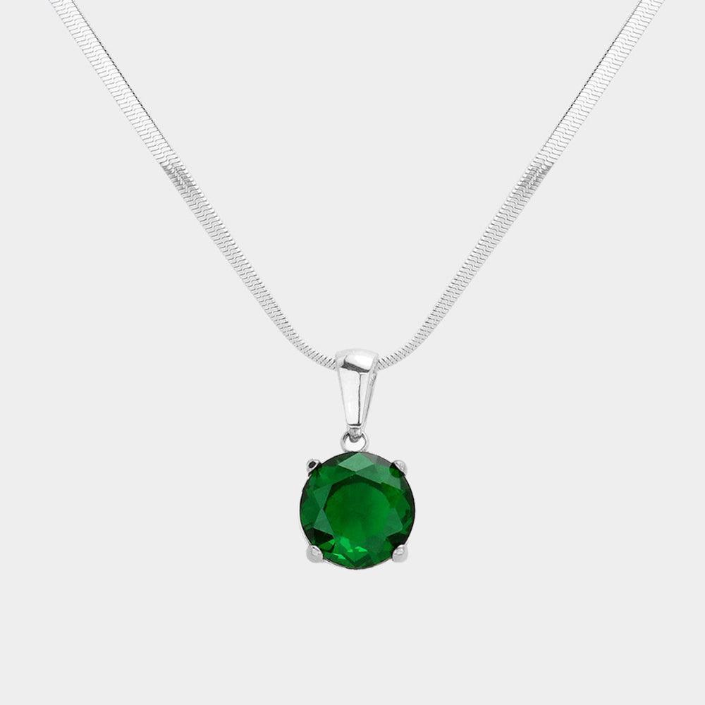 Green Stainless Steel CZ Round Pendant Necklace - Jewelry Store by Erik Rayo