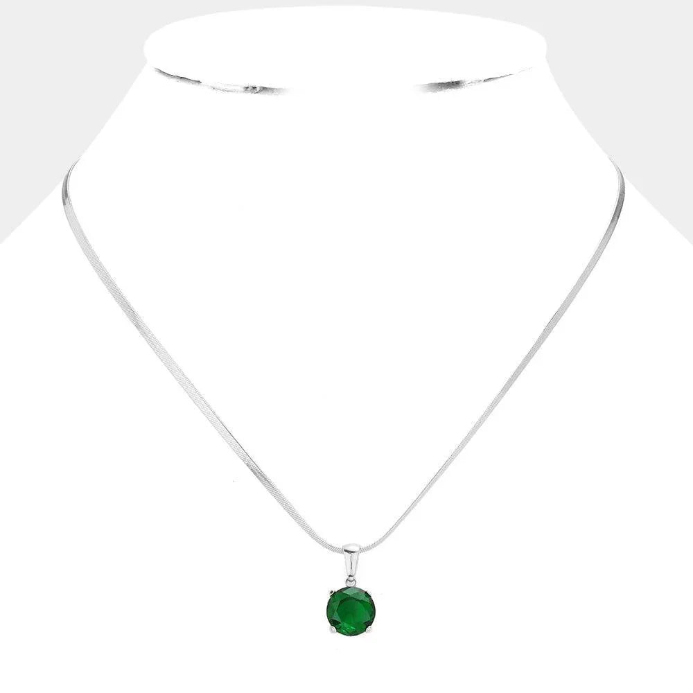 Green Stainless Steel CZ Round Pendant Necklace - Jewelry Store by Erik Rayo