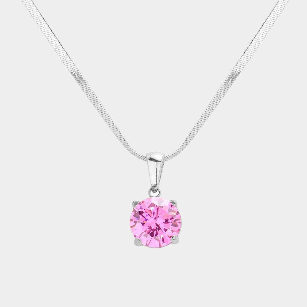 Pink Stainless Steel CZ Round Pendant Necklace - Jewelry Store by Erik Rayo