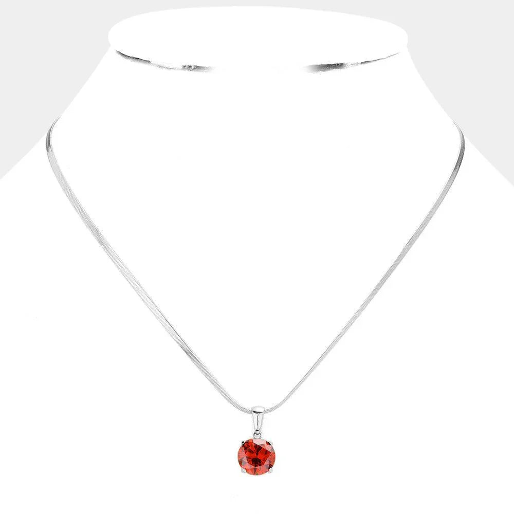 Red Stainless Steel CZ Round Pendant Necklace - Jewelry Store by Erik Rayo