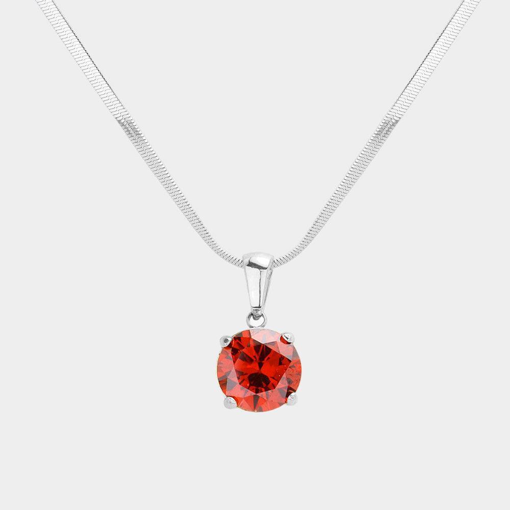Red Stainless Steel CZ Round Pendant Necklace - Jewelry Store by Erik Rayo