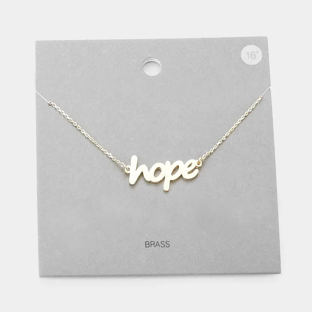 Gold Brass Metal Hope Pendant Necklace - Jewelry Store by Erik Rayo