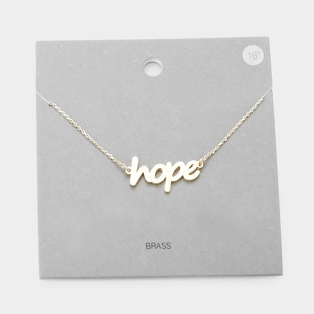 Gold Brass Metal Hope Pendant Necklace