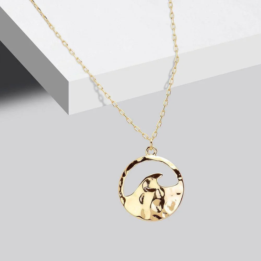 Gold Hammered Metal Wave Pendant Necklace - Jewelry Store by Erik Rayo