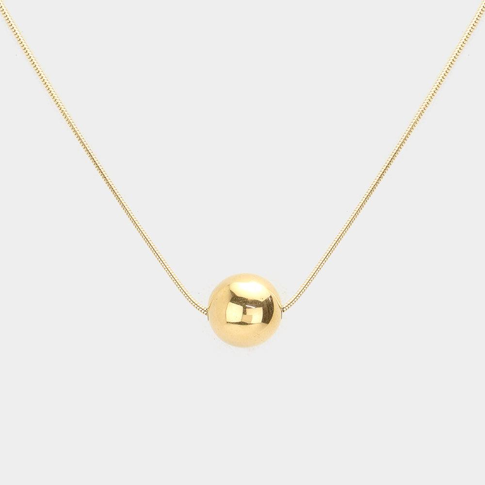 Gold 18K Gold Dipped Stainless Steel Ball Pendant Necklace