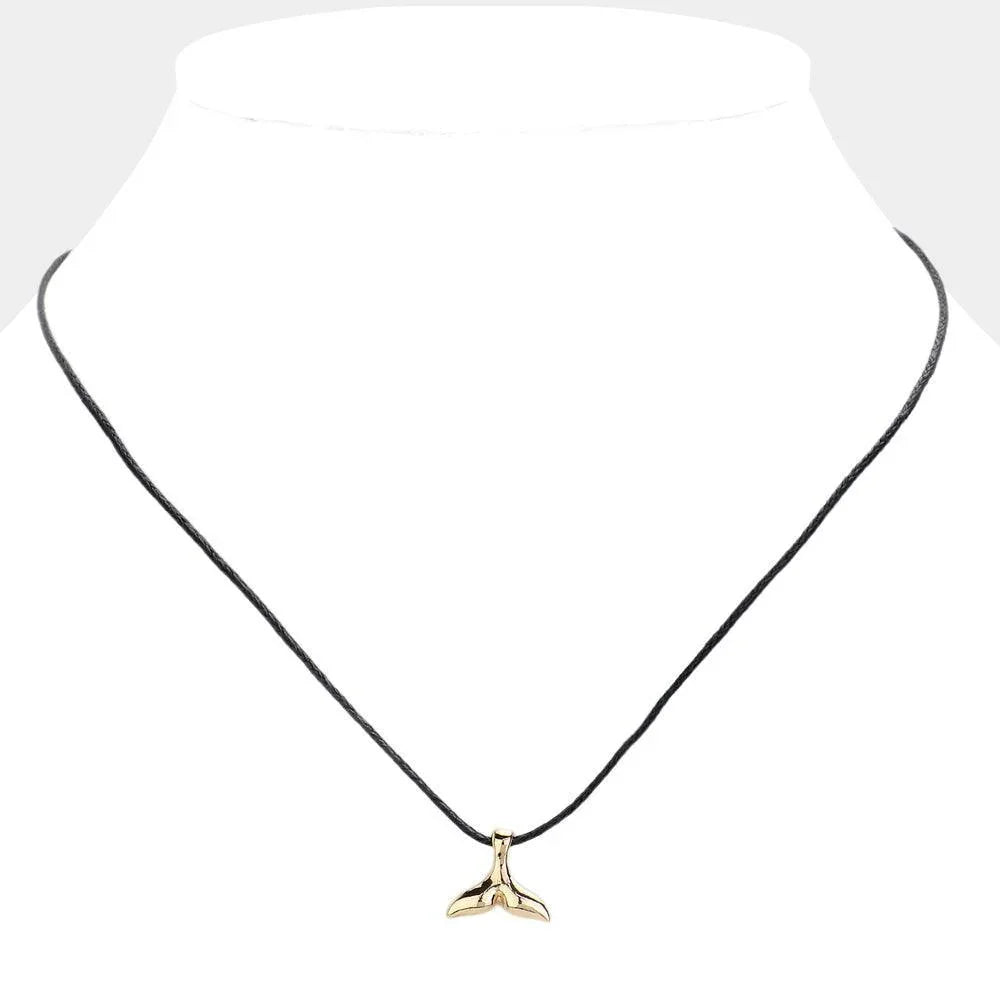 Black Metal Whale Tail Pendant Raffia Thread Necklace - Jewelry Store by Erik Rayo