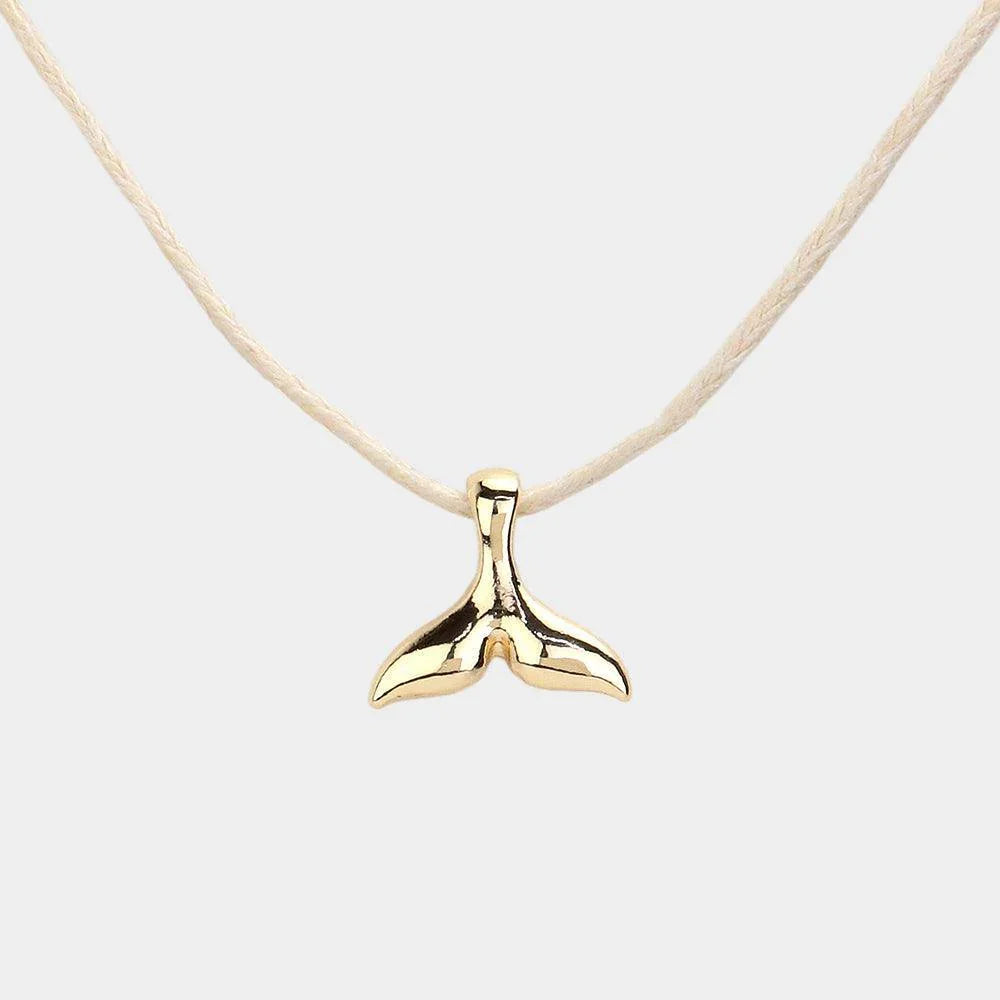 Ivory Metal Whale Tail Pendant Raffia Thread Necklace - Jewelry Store by Erik Rayo