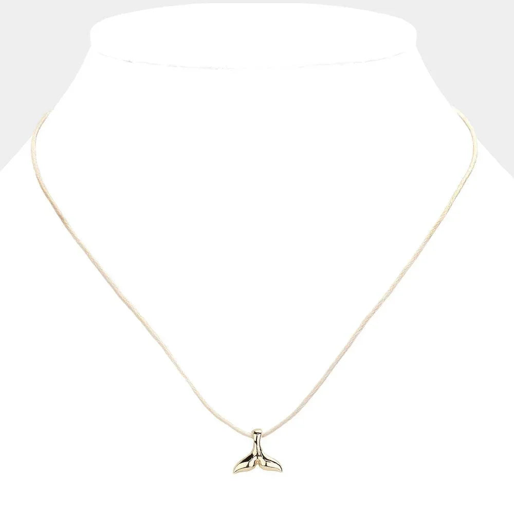 Ivory Metal Whale Tail Pendant Raffia Thread Necklace - Jewelry Store by Erik Rayo