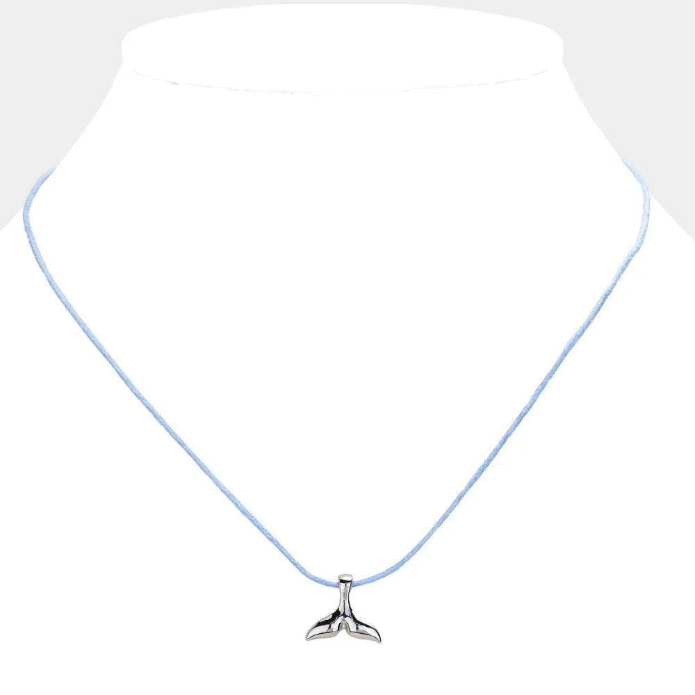Blue Metal Whale Tail Pendant Raffia Thread Necklace - Jewelry Store by Erik Rayo